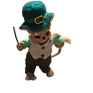 Annalee 6" Lad Mouse with Walking Stick 2016 Leprechaun Hat Vest‎ Handpainted